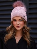 Winter cotton hat with a pompom, pink C31 - Online store - Boutique